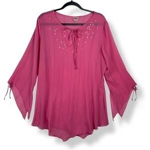 Vintage Y2K Enchanted Fairy‎ Top Womens Size Large Pink Festival Sequins Flutter